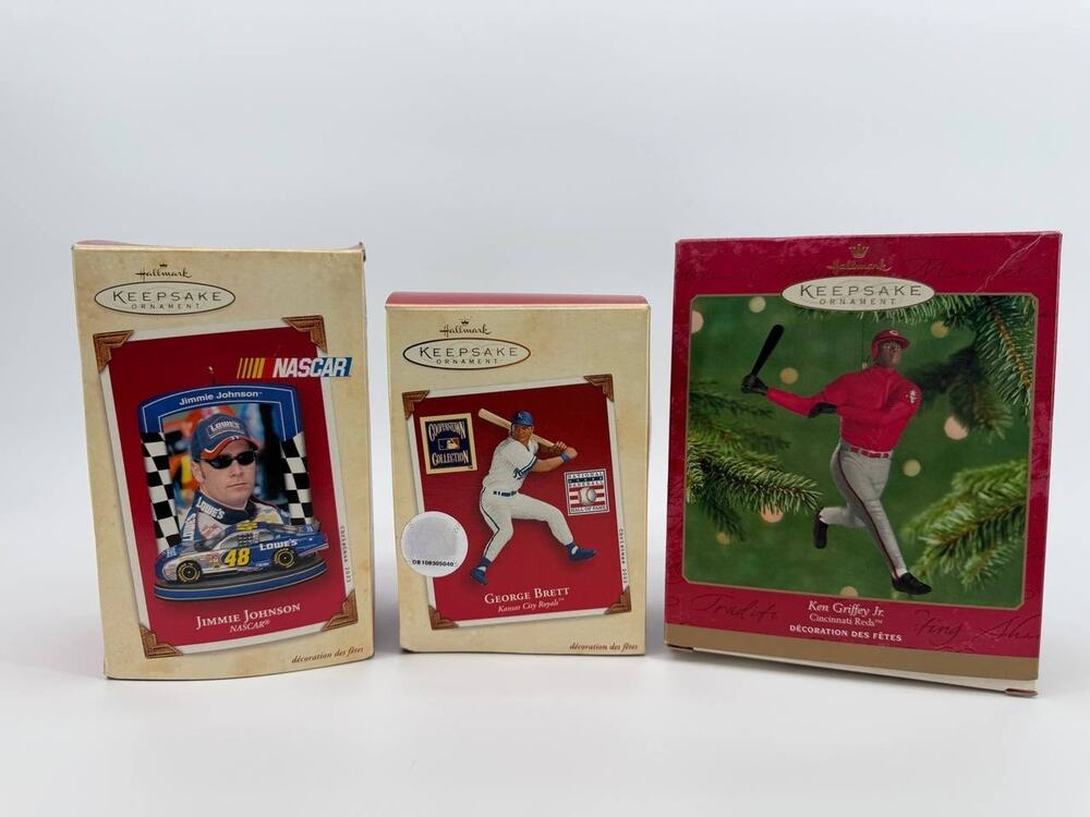 Hallmark Keepsake Ornaments Lot 3 Griffey Brett Johnson Baseball NASCAR